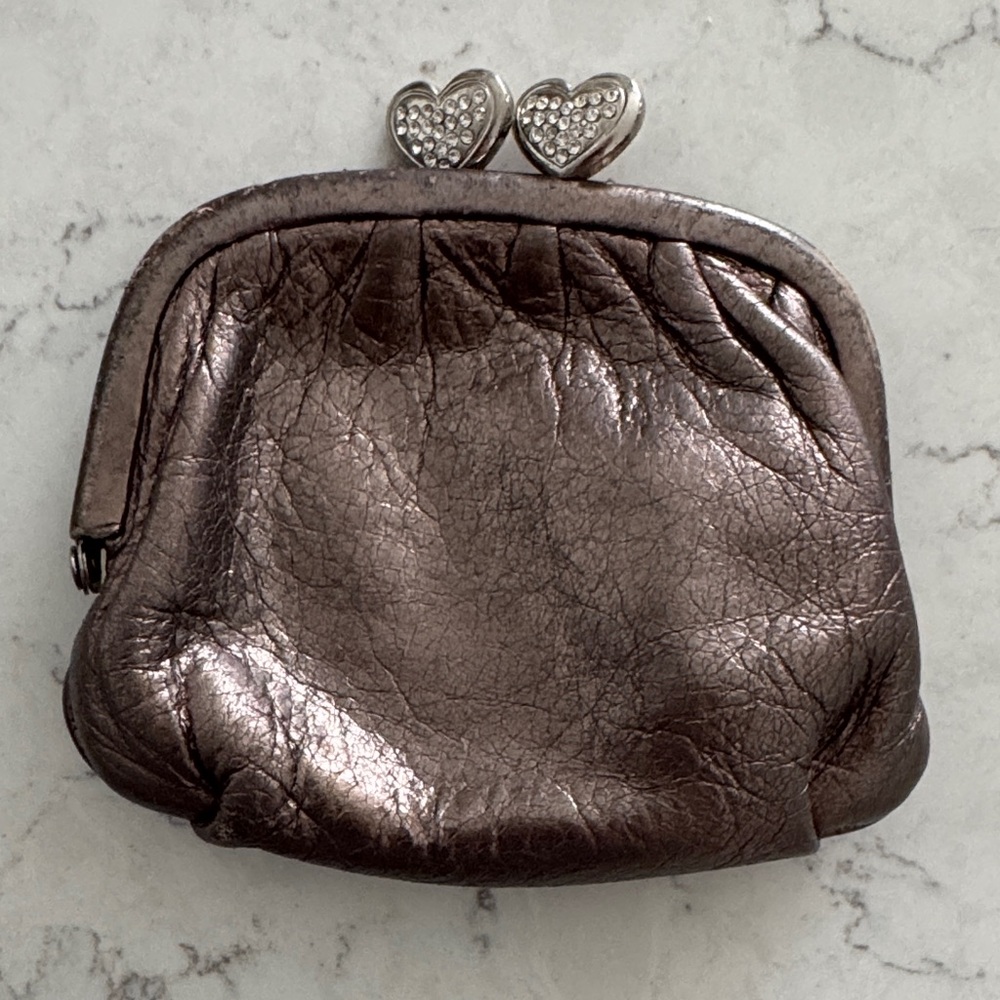 Brighton Metallic Bronze Coin Purse with Heart Rhinestone Clasp